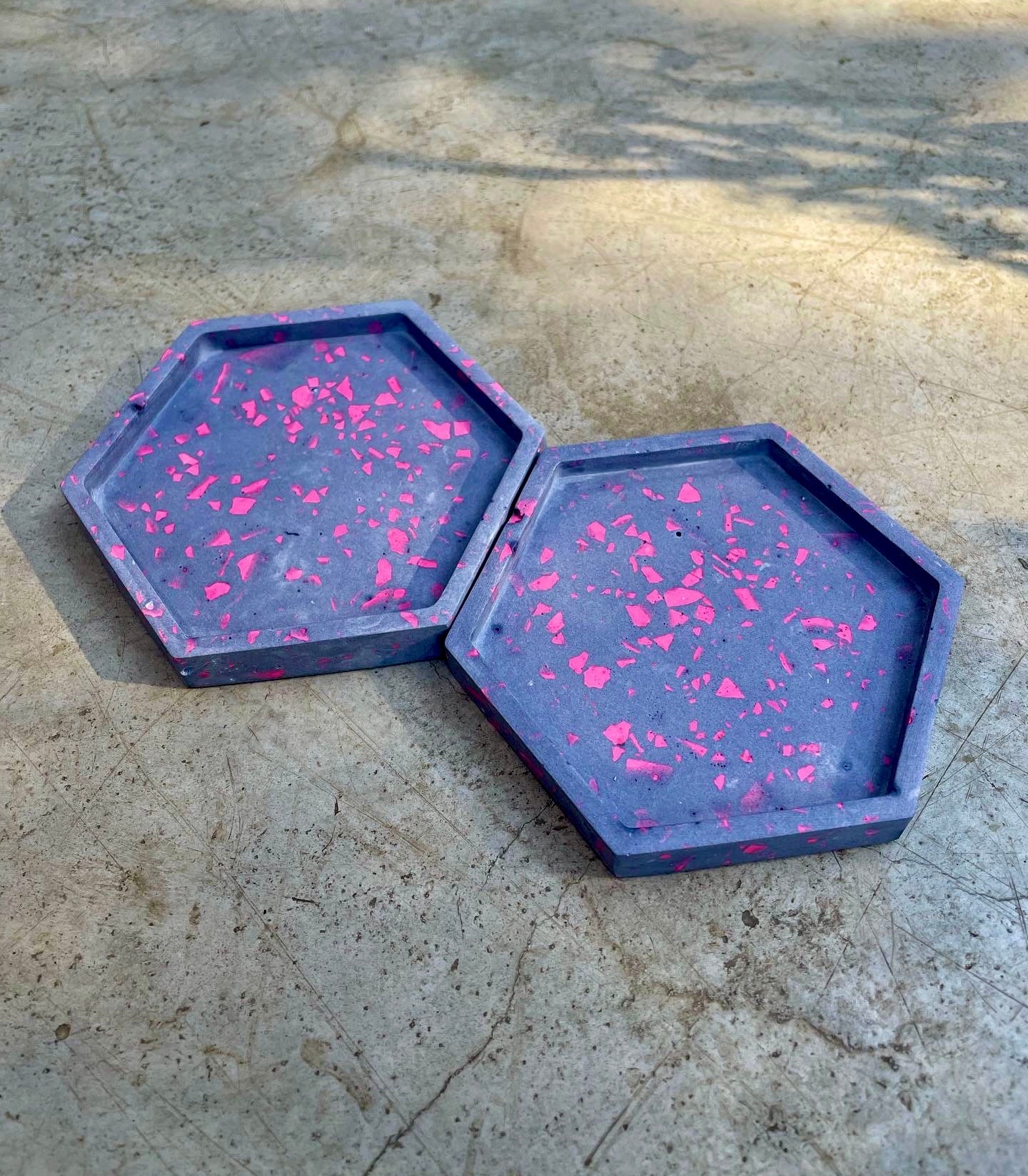 Neon Pink and Blue Terrazzo Hexagon Coaster set Counter Culture