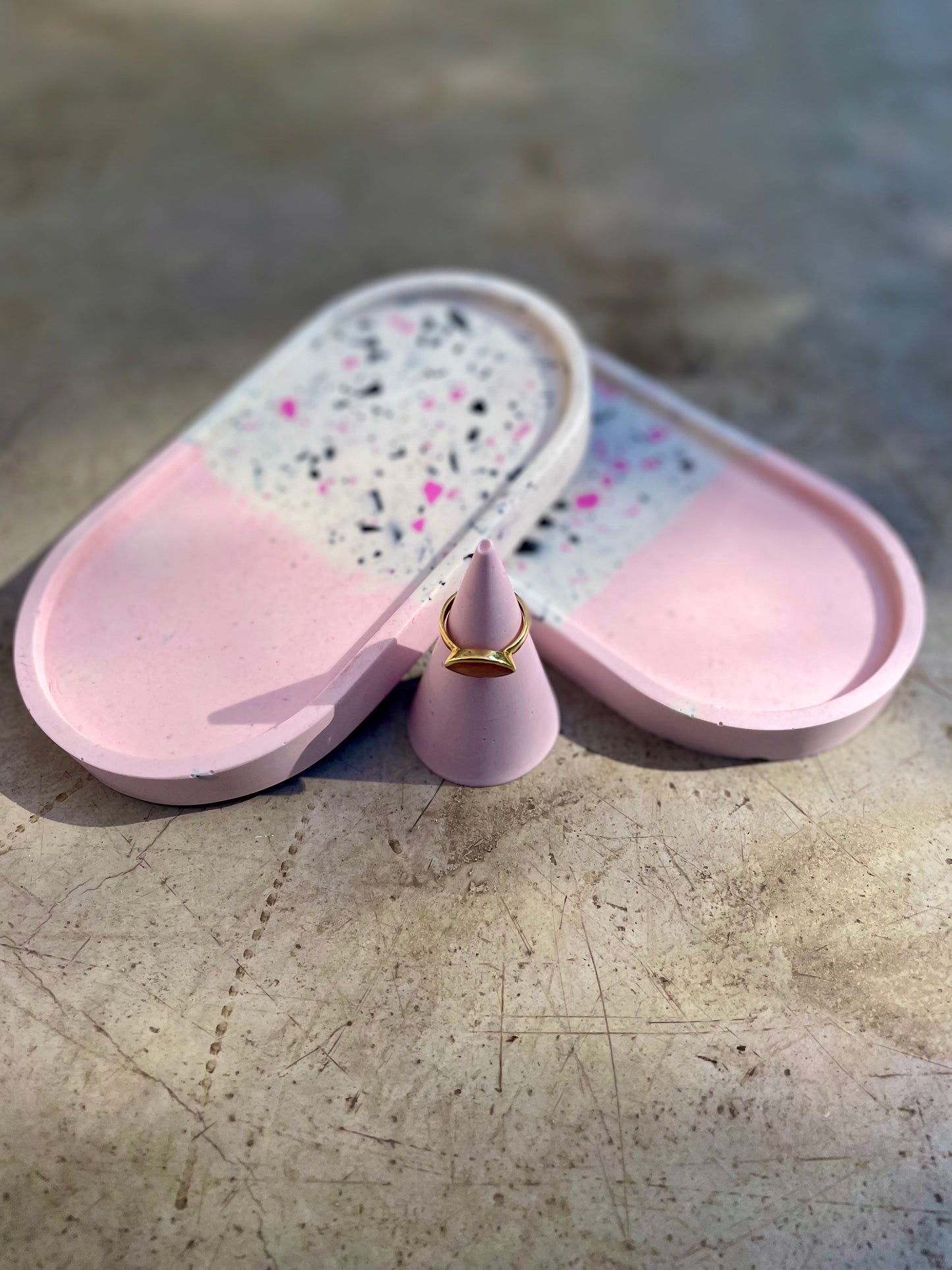 Pink and Black Terrazzo Oval Trinket Tray