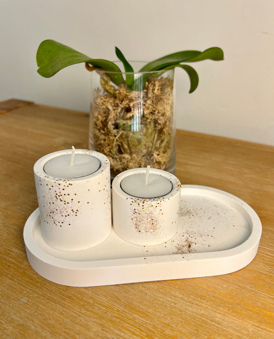 White & Gold Round Tealight Set